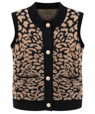 Leopard Print Button Front Sweater Vest