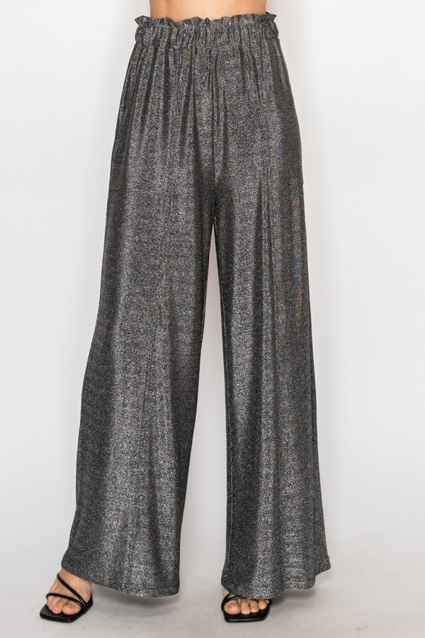 Starry Nights Metallic Wide Leg Pant - Black Silver-170 Bottoms-Origami Fashion Inc-Coastal Bloom Boutique, find the trendiest versions of the popular styles and looks Located in Indialantic, FL
