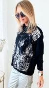 Boatneck Italian Silver Foil Sweater-140 Sweaters-Look Mode-Coastal Bloom Boutique, find the trendiest versions of the popular styles and looks Located in Indialantic, FL