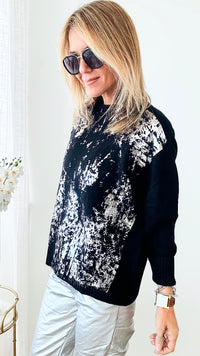 Boatneck Italian Silver Foil Sweater-140 Sweaters-Look Mode-Coastal Bloom Boutique, find the trendiest versions of the popular styles and looks Located in Indialantic, FL