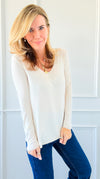 Recoleta Lurex Trim Italian Top - Ivory-130 Long Sleeve Tops-Italianissimo-Coastal Bloom Boutique, find the trendiest versions of the popular styles and looks Located in Indialantic, FL