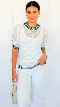 Sporty Muse Floral Lace Top-110 Short Sleeve Tops-oddi-Coastal Bloom Boutique, find the trendiest versions of the popular styles and looks Located in Indialantic, FL