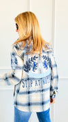 Frosted Plaid Varsity Shacket-160 Jackets-SMOKE RISE RED-Coastal Bloom Boutique, find the trendiest versions of the popular styles and looks Located in Indialantic, FL