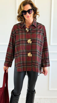 Plaid Petals Corduroy Italian Blouse-110 Long Sleeve Tops-TATTOO Z-Coastal Bloom Boutique, find the trendiest versions of the popular styles and looks Located in Indialantic, FL