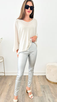 Metallic Skinny Long Denim Jean - Metallic Silver-170 Bottoms-2BE FASHION-Coastal Bloom Boutique, find the trendiest versions of the popular styles and looks Located in Indialantic, FL