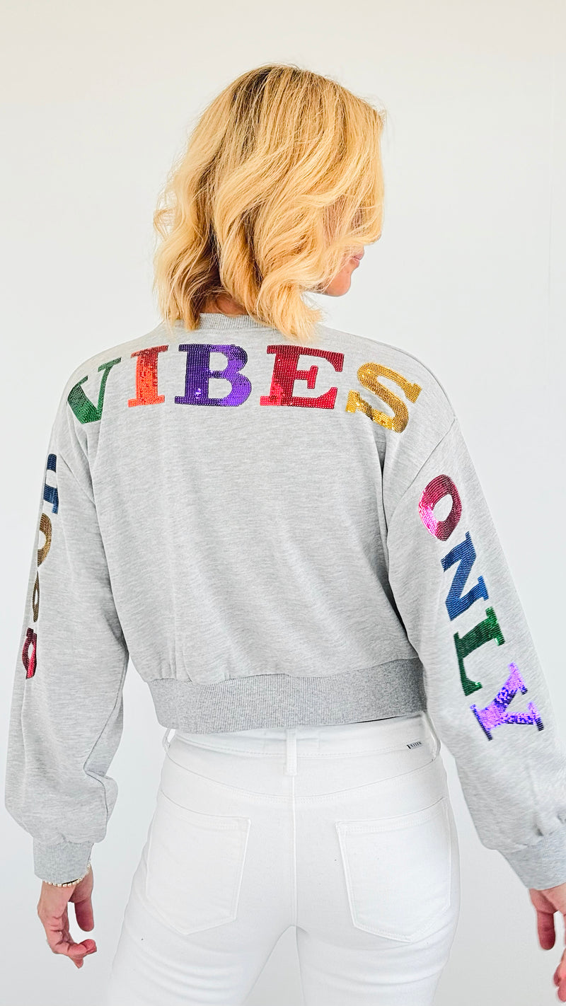 'Good Vibes Only' Pullover Sweater - Grey-140 Sweaters-Rousseau-Coastal Bloom Boutique, find the trendiest versions of the popular styles and looks Located in Indialantic, FL