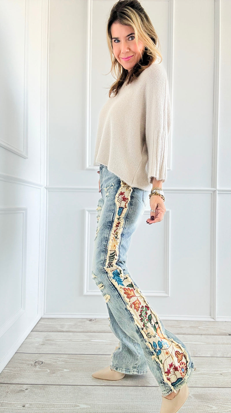 Boho Bloom Flare Jeans-170 Bottoms-SMOKE RISE RED-Coastal Bloom Boutique, find the trendiest versions of the popular styles and looks Located in Indialantic, FL