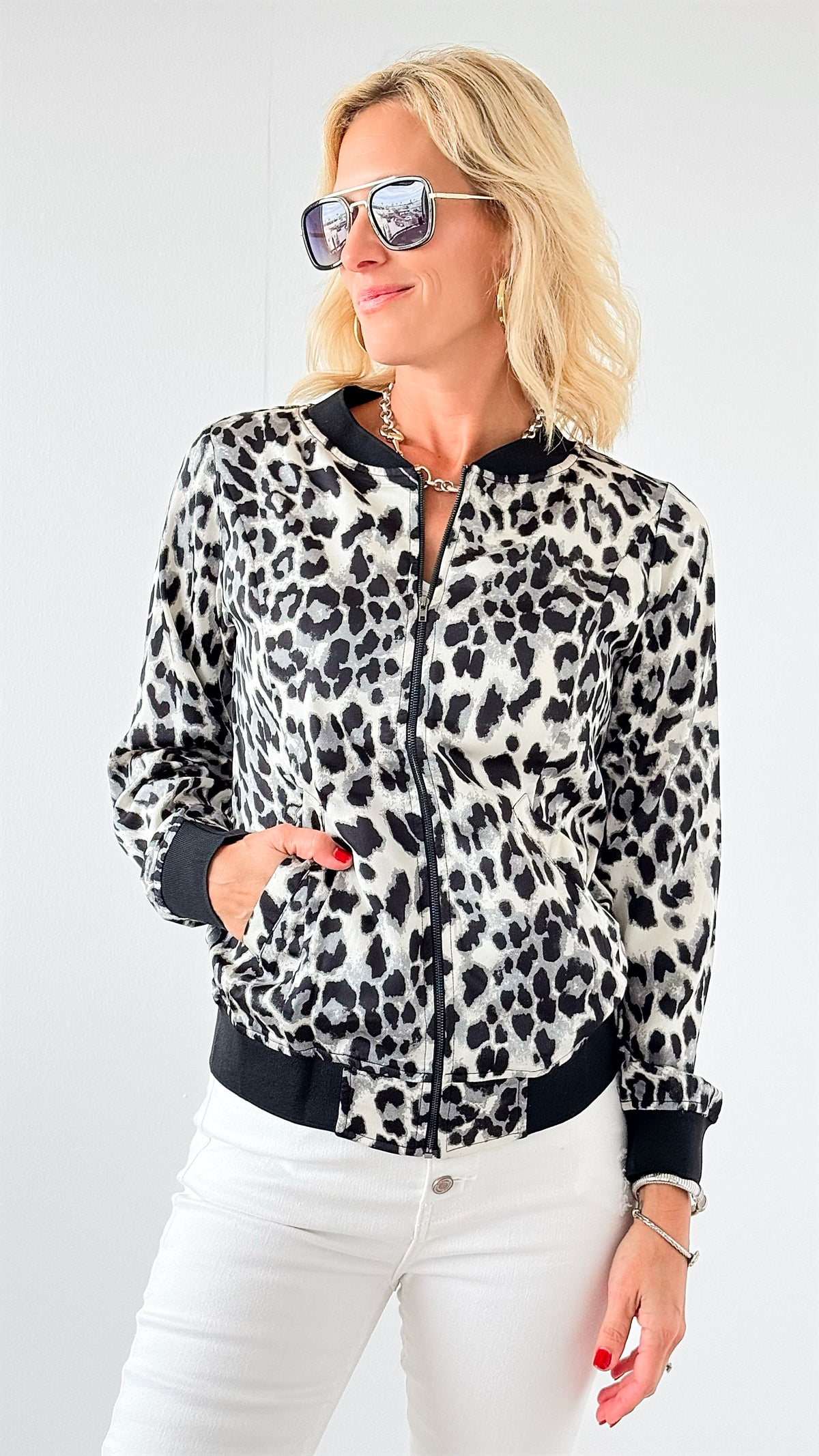 Fierce Feline Bomber Jacket-160 Jackets-Rousseau-Coastal Bloom Boutique, find the trendiest versions of the popular styles and looks Located in Indialantic, FL