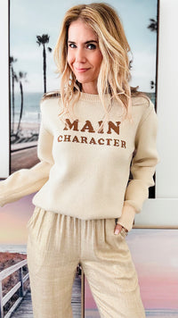 Main Character Sweater - Cream-140 Sweaters-Miss Sparkling-Coastal Bloom Boutique, find the trendiest versions of the popular styles and looks Located in Indialantic, FL