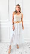 Belted Bliss Italian Skirt- White-170 bottoms-Italianissimo-Coastal Bloom Boutique, find the trendiest versions of the popular styles and looks Located in Indialantic, FL