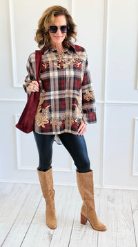 Vinework Plaid Italian Top-110 Long Sleeve Tops-TATTOO Z-Coastal Bloom Boutique, find the trendiest versions of the popular styles and looks Located in Indialantic, FL