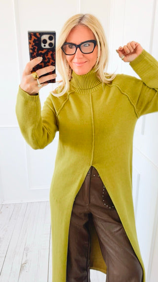 Elegant Long Split Italian Sweater - Chamomile