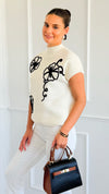 Floral Trim Knit Sleeveless Sweater- Cream-140 Sweaters-Blu Pepper-Coastal Bloom Boutique, find the trendiest versions of the popular styles and looks Located in Indialantic, FL