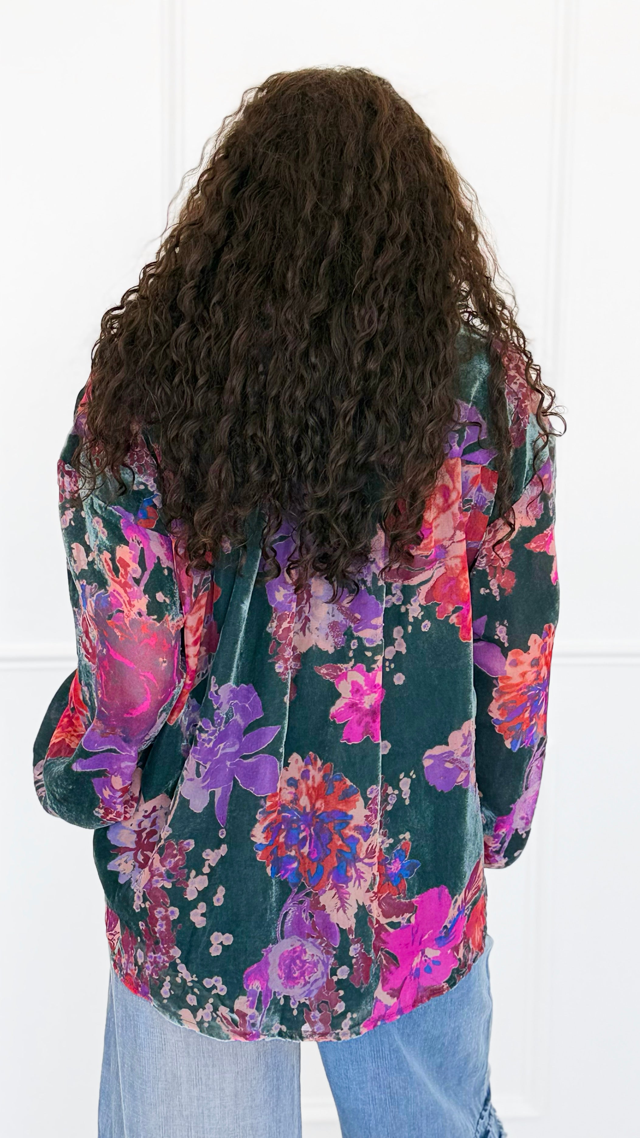Velvet Bloom Button Down Top-130 Long Sleeve Tops-Jodifl-Coastal Bloom Boutique, find the trendiest versions of the popular styles and looks Located in Indialantic, FL