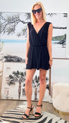 Woven Crinkle Draped Romper - Black-200 Dresses/Jumpsuits/Rompers-Zenana-Coastal Bloom Boutique, find the trendiest versions of the popular styles and looks Located in Indialantic, FL
