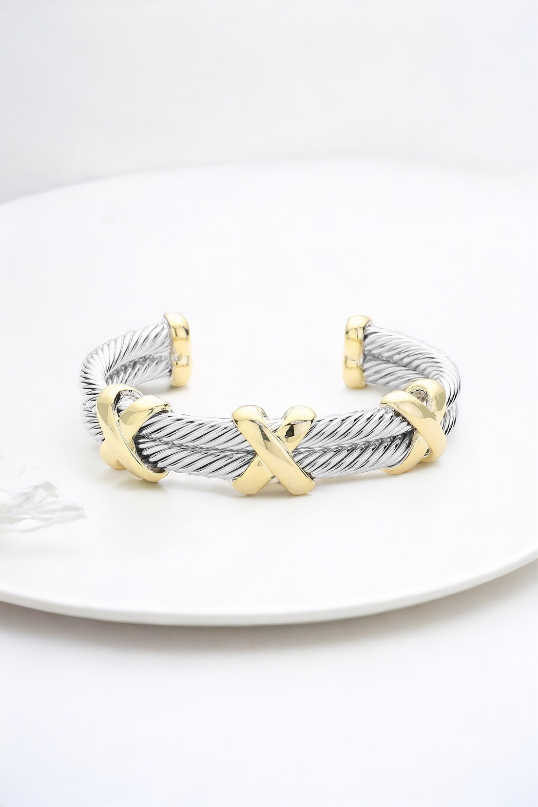 Crisscross Double Twisted Cuff Bracelet-230 Jewelry-NYW-Coastal Bloom Boutique, find the trendiest versions of the popular styles and looks Located in Indialantic, FL