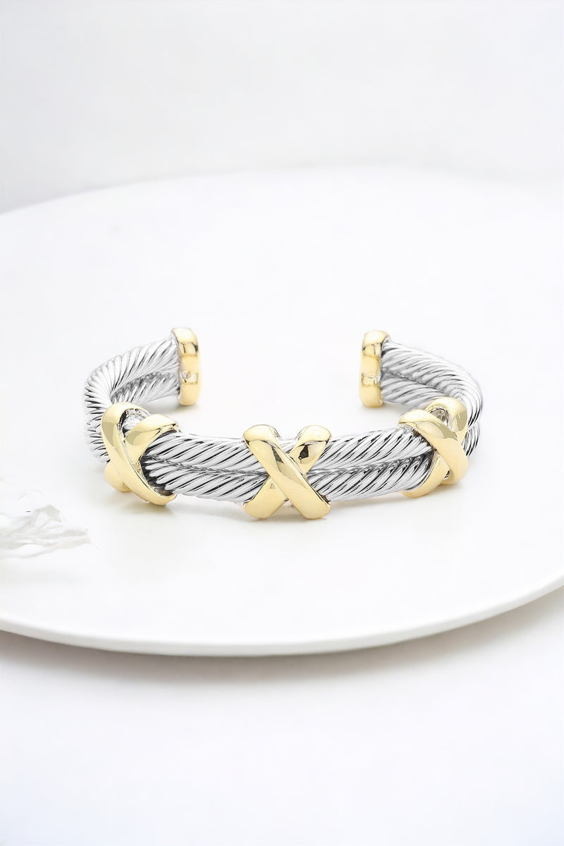 Crisscross Double Twisted Cuff Bracelet-230 Jewelry-NYW-Coastal Bloom Boutique, find the trendiest versions of the popular styles and looks Located in Indialantic, FL