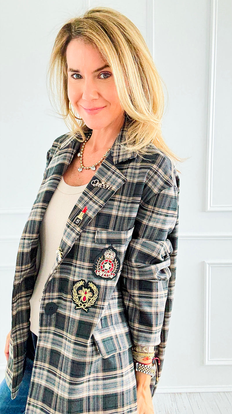 Bee Chic Italian Blazer- Gray-160 Jackets-TATTOO Z-Coastal Bloom Boutique, find the trendiest versions of the popular styles and looks Located in Indialantic, FL
