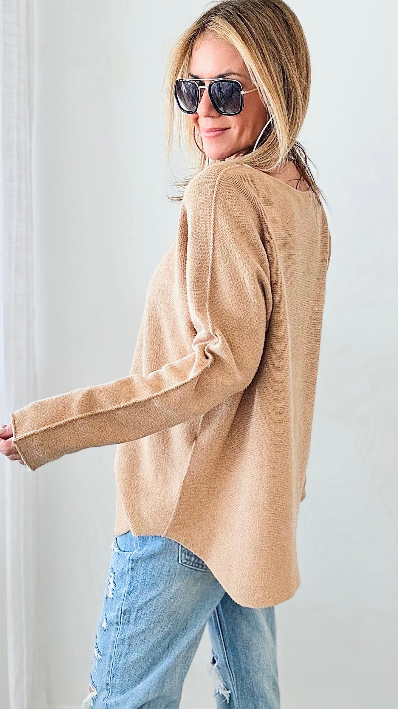 Soho Italian Boatneck Pullover - Light Camel-140 Sweaters-Italianissimo-Coastal Bloom Boutique, find the trendiest versions of the popular styles and looks Located in Indialantic, FL