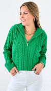 Knit Zipper Sweater - Green-140 Sweaters-English Factory-Coastal Bloom Boutique, find the trendiest versions of the popular styles and looks Located in Indialantic, FL
