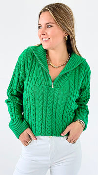 Knit Zipper Sweater - Green-140 Sweaters-English Factory-Coastal Bloom Boutique, find the trendiest versions of the popular styles and looks Located in Indialantic, FL