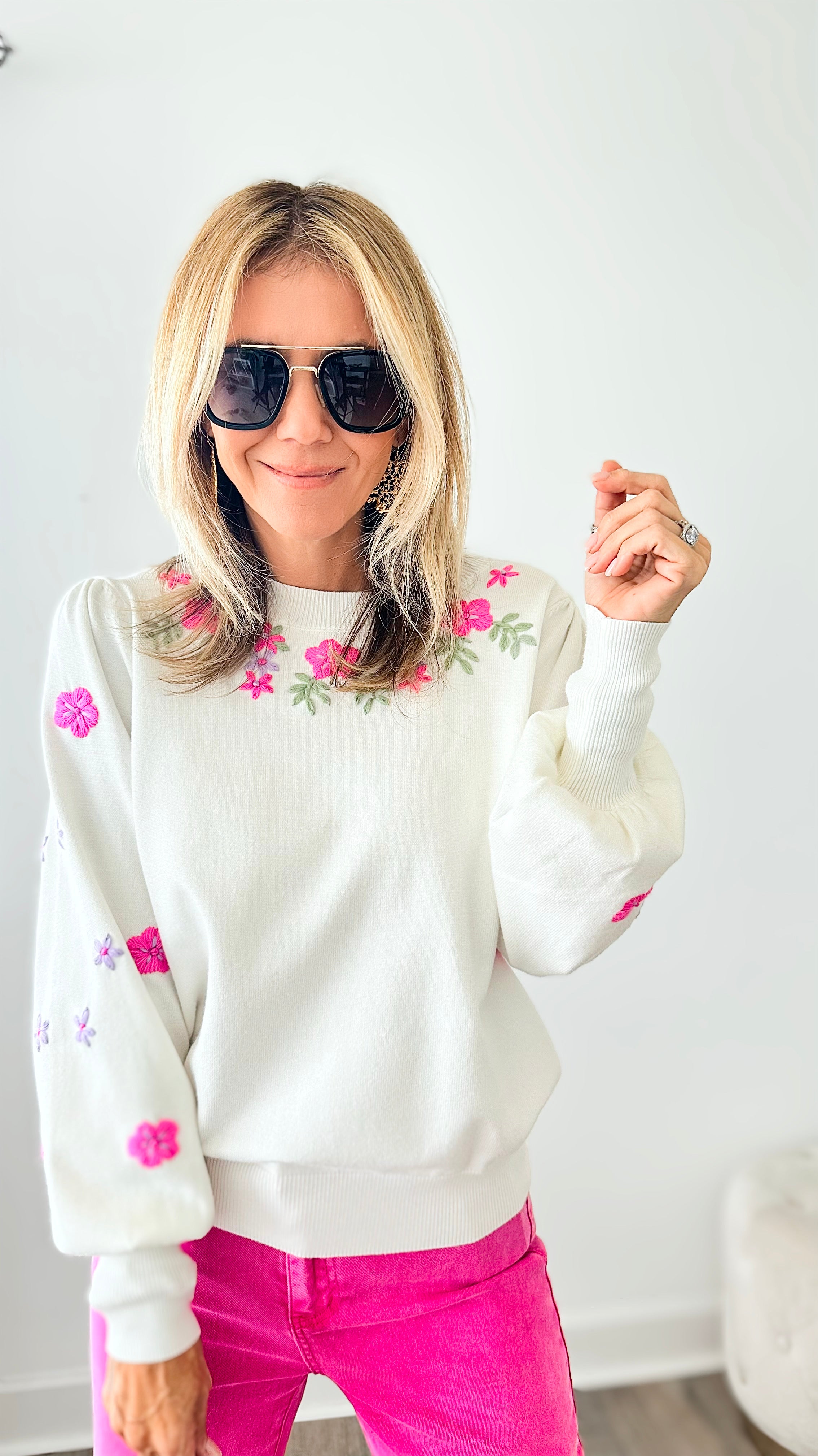 Floral Embroidered Sweater - Cream-140 Sweaters-Fate By LFD-Coastal Bloom Boutique, find the trendiest versions of the popular styles and looks Located in Indialantic, FL