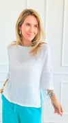 Cloud Day Short Sleeve Italian Knit Top- White-110 short Sleeve Top-NSP-Coastal Bloom Boutique, find the trendiest versions of the popular styles and looks Located in Indialantic, FL