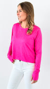 Shark Bite Side Slit Long Sleeve Top - Fuchsia-110 Long Sleeve Tops-Zenana-Coastal Bloom Boutique, find the trendiest versions of the popular styles and looks Located in Indialantic, FL