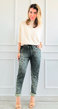 Wish List Animal Print Italian Joggers- Olive-pants-Italianissimo-Coastal Bloom Boutique, find the trendiest versions of the popular styles and looks Located in Indialantic, FL