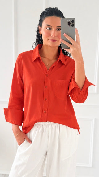 Oversized Button Front Top - Orange