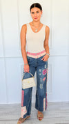 Distressed Patchwork Jeans-170 Bottoms-Blue Velvet-Coastal Bloom Boutique, find the trendiest versions of the popular styles and looks Located in Indialantic, FL