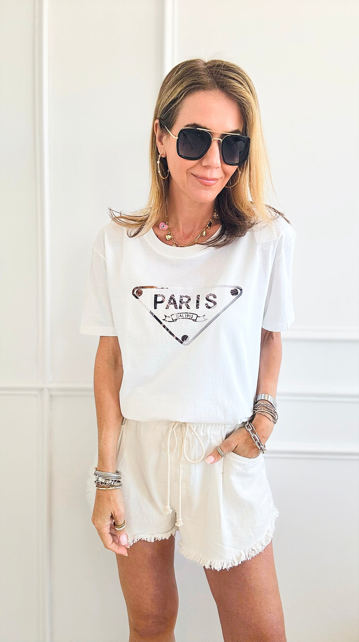 Rue de Paris Printed T-Shirt - White-110 Short Sleeve Tops-Chasing Bandits-Coastal Bloom Boutique, find the trendiest versions of the popular styles and looks Located in Indialantic, FL