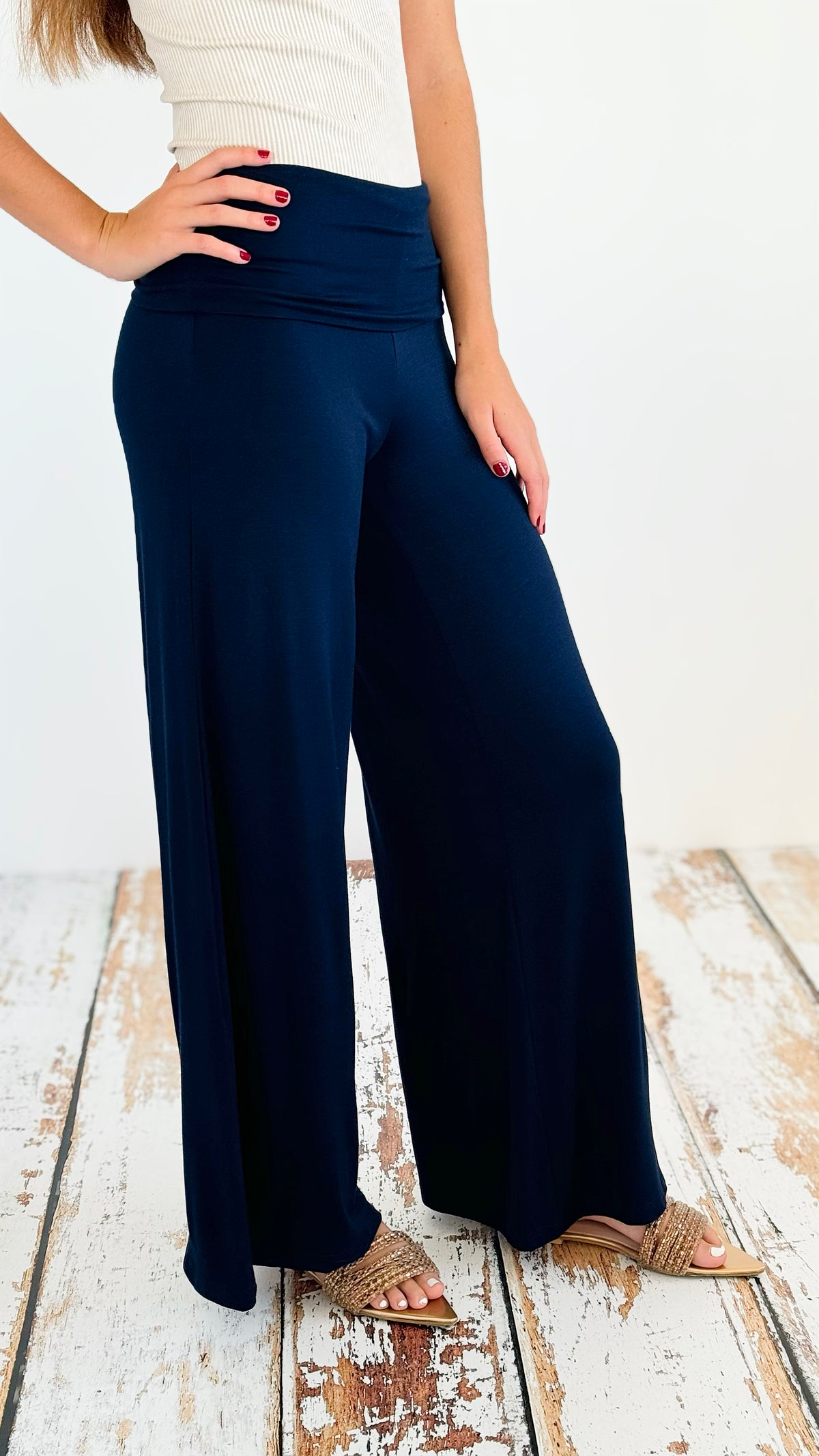 Wide Leg Pants - Navy-170 Bottoms-Chatoyant-Coastal Bloom Boutique, find the trendiest versions of the popular styles and looks Located in Indialantic, FL