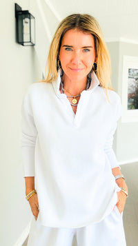 Eileen Collar Pullover Top -  White