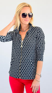 Penelope High-Neck Zip-Up Blouse - Black-160 Jackets-ARYEH-Coastal Bloom Boutique, find the trendiest versions of the popular styles and looks Located in Indialantic, FL