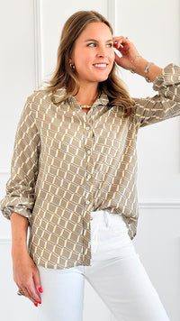 Chic Link Print Long Sleeve Top-130 Long Sleeve Tops-BucketList-Coastal Bloom Boutique, find the trendiest versions of the popular styles and looks Located in Indialantic, FL