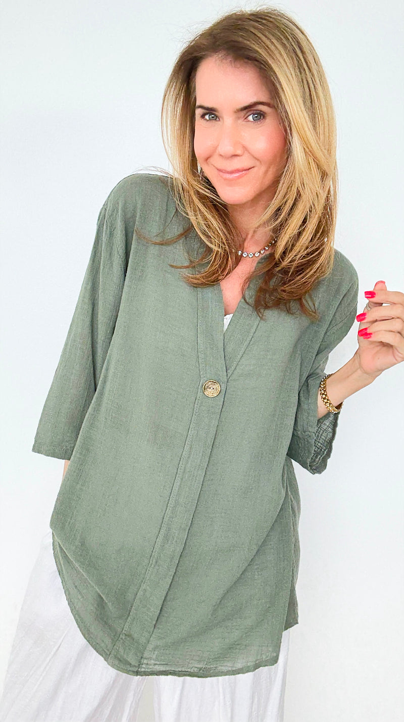 Serene Steps Italian Button Up Top- Olive-170 Bottoms-Italianissimo-Coastal Bloom Boutique, find the trendiest versions of the popular styles and looks Located in Indialantic, FL