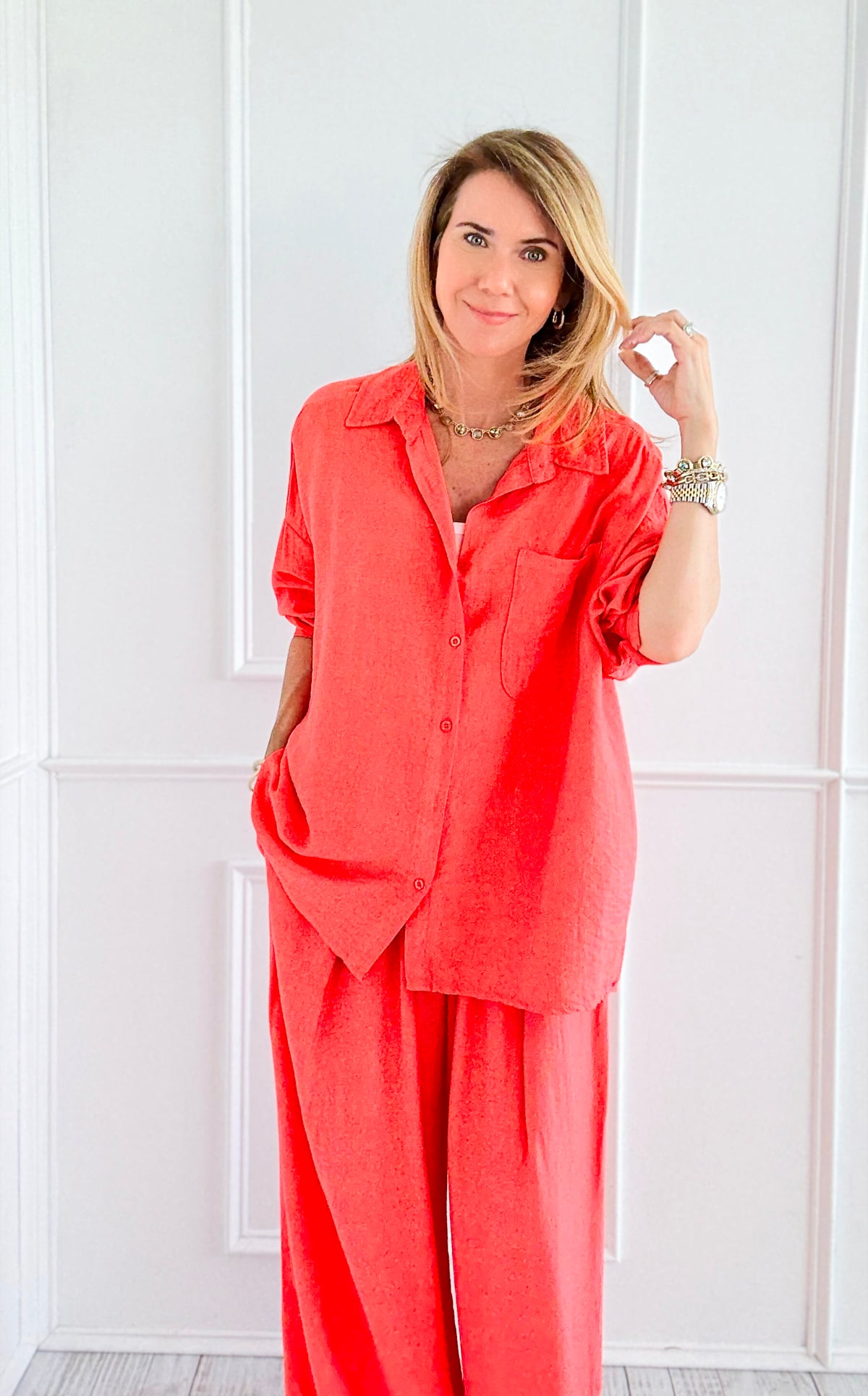 Easy Breezy Italian Blouse- Coral-100 Pants-Italianissimo-Coastal Bloom Boutique, find the trendiest versions of the popular styles and looks Located in Indialantic, FL