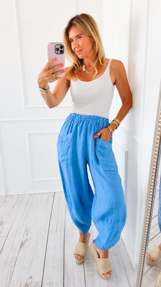 La Spezia Barrel Linen Italian Pant- Periwinkle