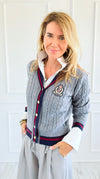 Fashion Varsity Italian Cardigan Sweater-Grey-150 Cardigans/Layers-Italianissimo-Coastal Bloom Boutique, find the trendiest versions of the popular styles and looks Located in Indialantic, FL