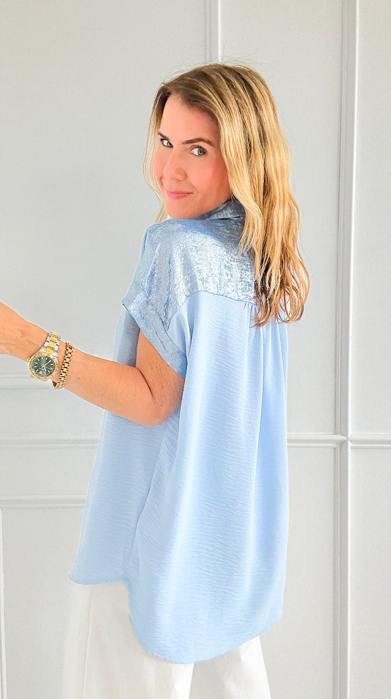 Laguna Shimmer Top - Sky Blue-110 Short Sleeve Tops-Jodifl-Coastal Bloom Boutique, find the trendiest versions of the popular styles and looks Located in Indialantic, FL