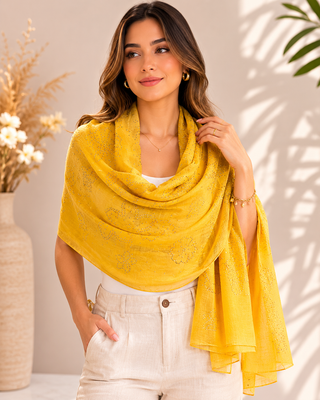 Floral Embellished Wrap - Mustard