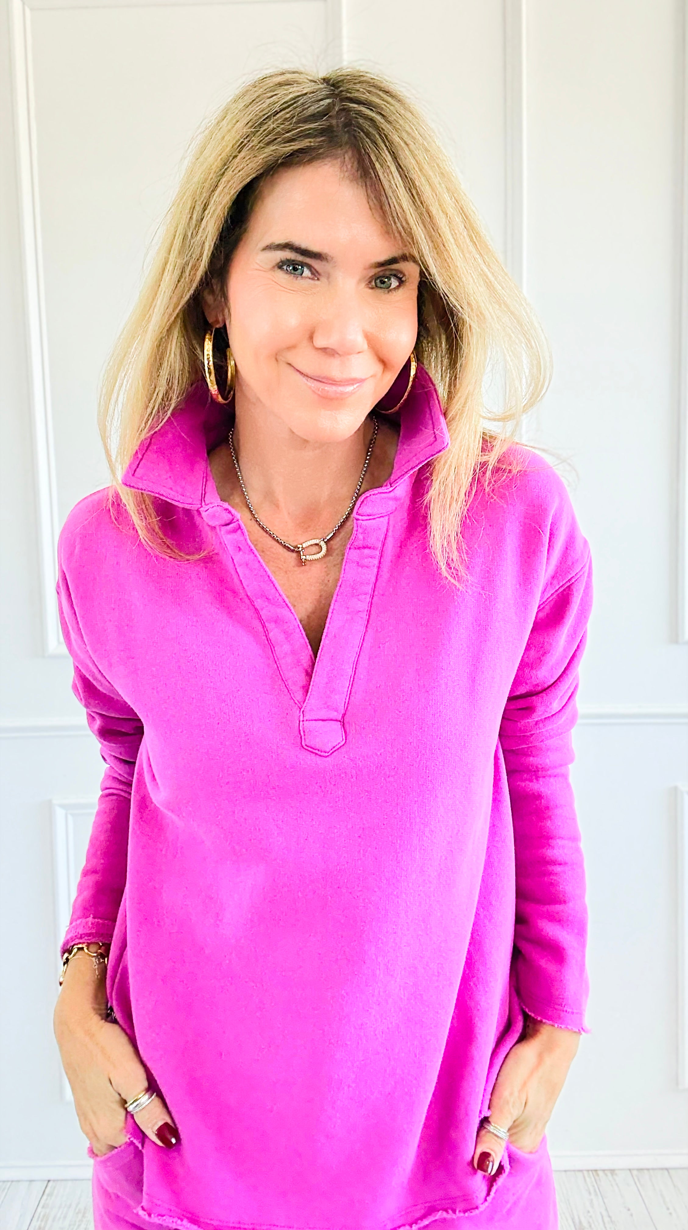 Eileen Cozy Lounge Collar Pullover Top - New Orchid-110 Long Sleeve Tops-MONO B-Coastal Bloom Boutique, find the trendiest versions of the popular styles and looks Located in Indialantic, FL