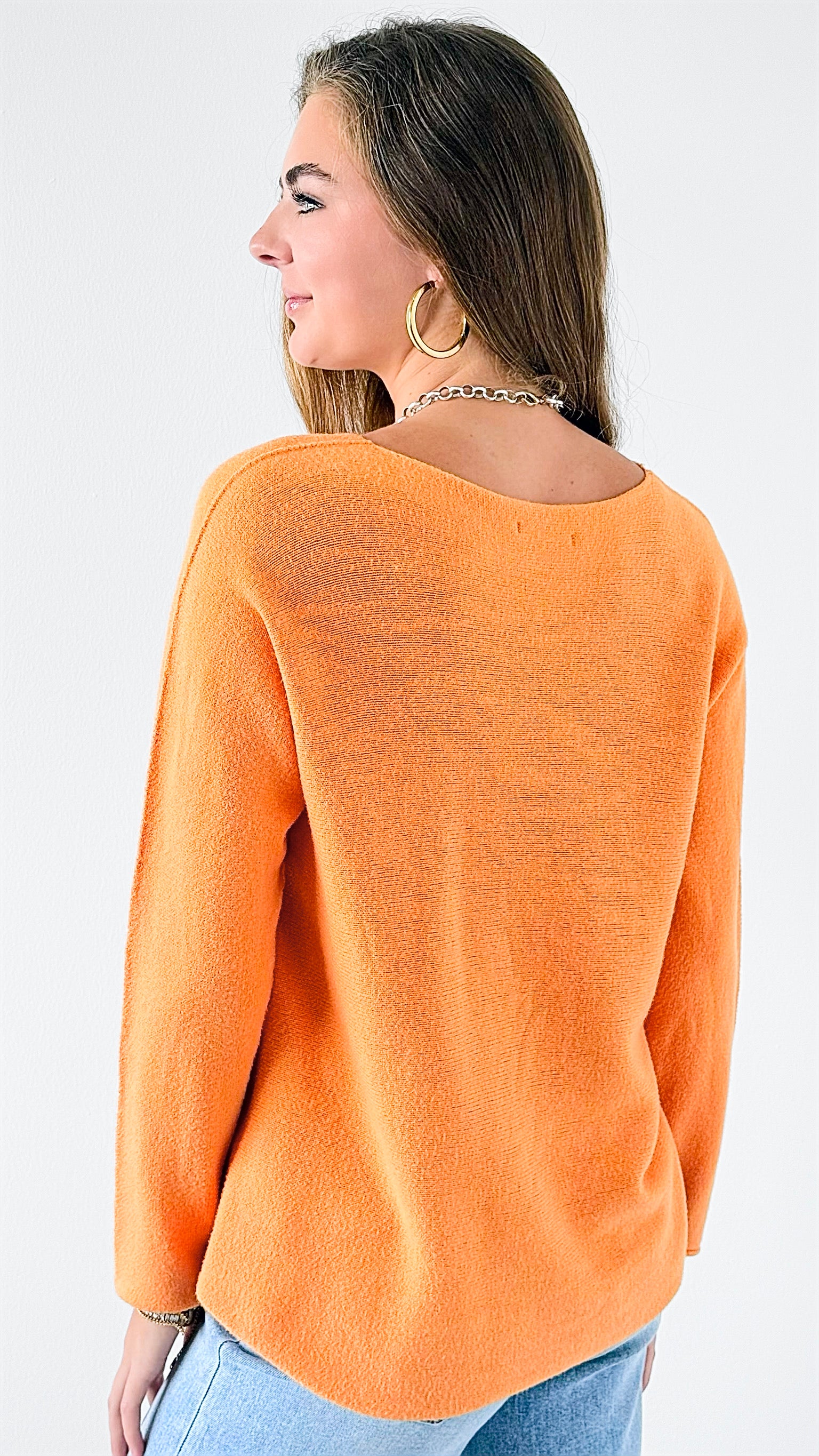 Soho Italian Boatneck Pullover - Orange-140 Sweaters-Italianissimo-Coastal Bloom Boutique, find the trendiest versions of the popular styles and looks Located in Indialantic, FL