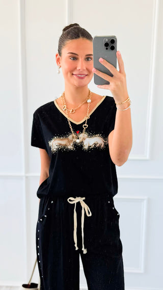Puppy Love Embellished V-Neck Italian Top