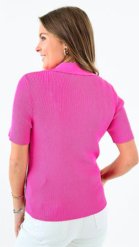 Effortless Button-Up Knit Tee - Hot Pink-110 Short Sleeve Tops-Jodifl-Coastal Bloom Boutique, find the trendiest versions of the popular styles and looks Located in Indialantic, FL