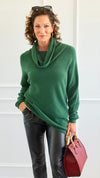 Soft Cowl Neck Italian Sweater- Hunter Green-140 Sweaters-Aute-Coastal Bloom Boutique, find the trendiest versions of the popular styles and looks Located in Indialantic, FL