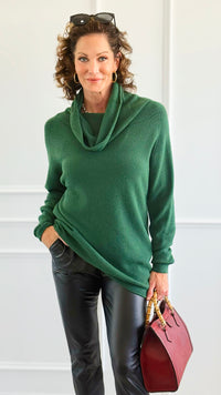 Soft Cowl Neck Italian Sweater- Hunter Green-140 Sweaters-Aute-Coastal Bloom Boutique, find the trendiest versions of the popular styles and looks Located in Indialantic, FL
