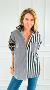 Leopard Stripe Italian Woven Blouse-110 Long Sleeve Tops-TATTOO Z-Coastal Bloom Boutique, find the trendiest versions of the popular styles and looks Located in Indialantic, FL