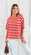 Classic Stripe Italian Short Sleeve Top- Red-110 short Sleeve Top-Italianissimo-Coastal Bloom Boutique, find the trendiest versions of the popular styles and looks Located in Indialantic, FL